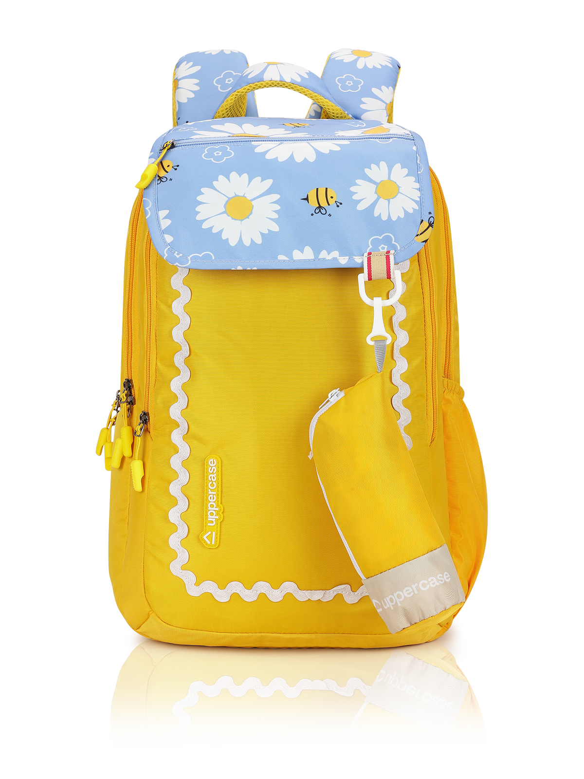 uppercase Luna 2503 Sustainable School Backpack | 2025 Collection | Well-Padded, Double Compartment with Pencil Pouch, Organizers, Side Bottle Pocket| For Girls | 500 Days Warranty | Yellow