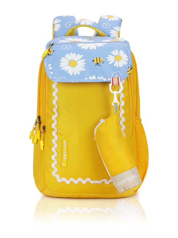 uppercase Luna 2503 Sustainable School Backpack | 2025 Collection | Well-Padded, Double Compartment with Pencil Pouch, Organizers, Side Bottle Pocket| For Girls | 500 Days Warranty | Yellow