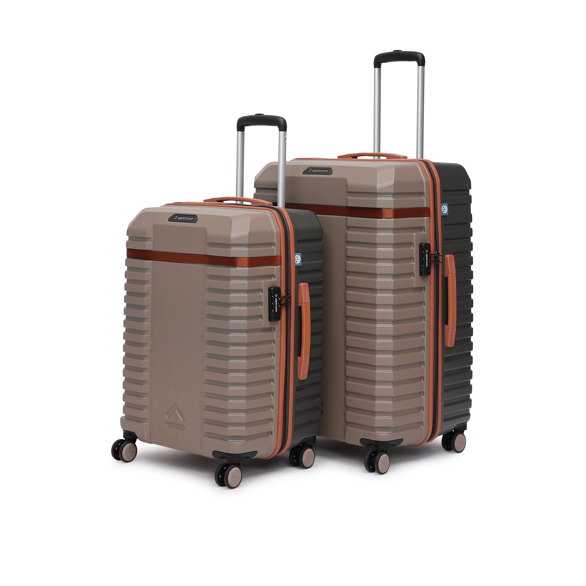 uppercase Blaze (M+L) Set of 2 8-Wheel Trolley Luggage, Durable Suitcase with Combination Lock, Inbuilt Laundry Compartment Suitcase for Unisex, 2000 Days Warranty (Taupe)