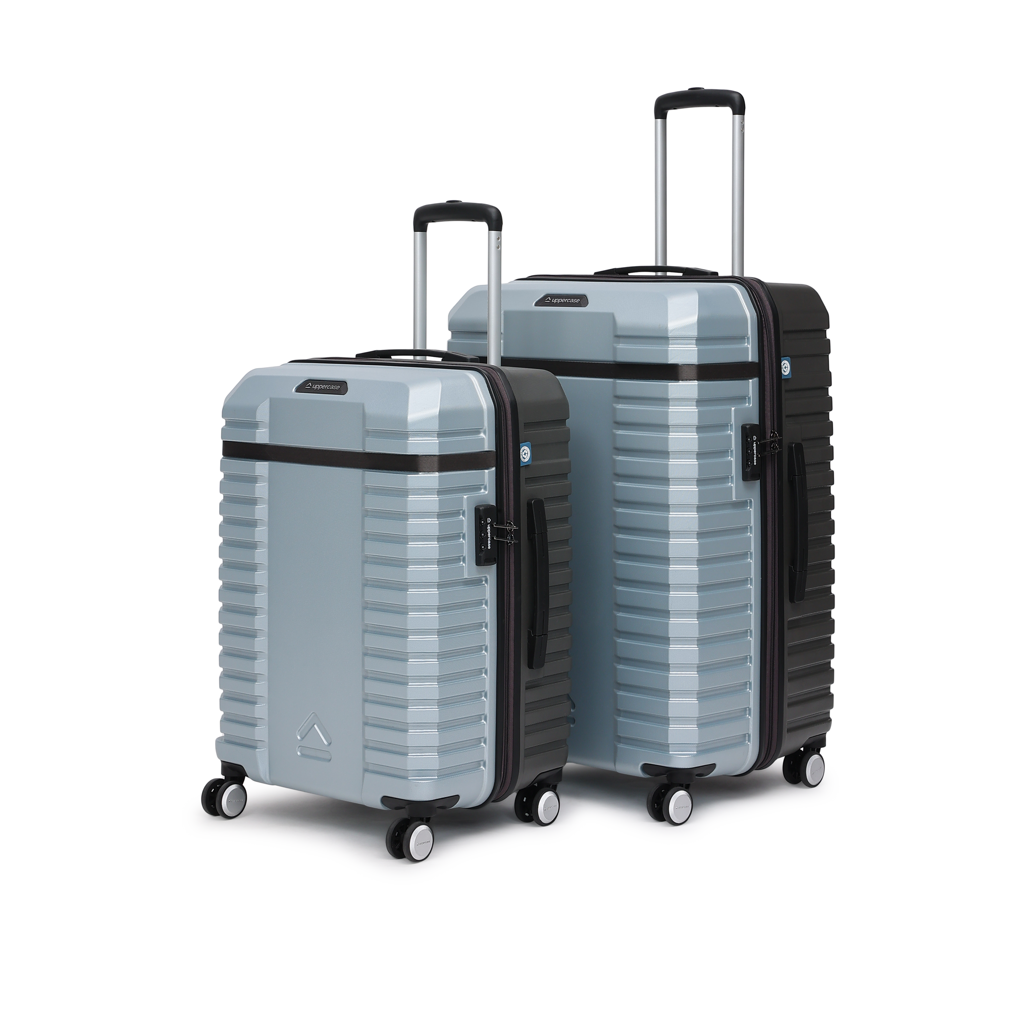 uppercase Blaze (M+L) Set of 2 8-Wheel Trolley Luggage, Durable Suitcase with Combination Lock, Inbuilt Laundry Compartment Suitcase for Unisex, 2000 Days Warranty (Silver)