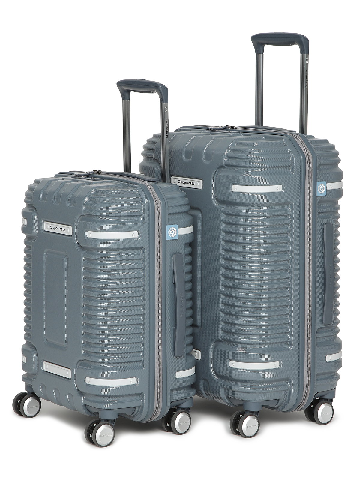 uppercase Ridge Trolley Bag Set of 2 (M+L) |Hardsided Polycarbonate Cabin & Check-in Luggage |8 Wheel Suitcase |TSA Lock & Anti Theft Zippers |Suitcase for Men and Women| 2000 Days Warranty (Blue)