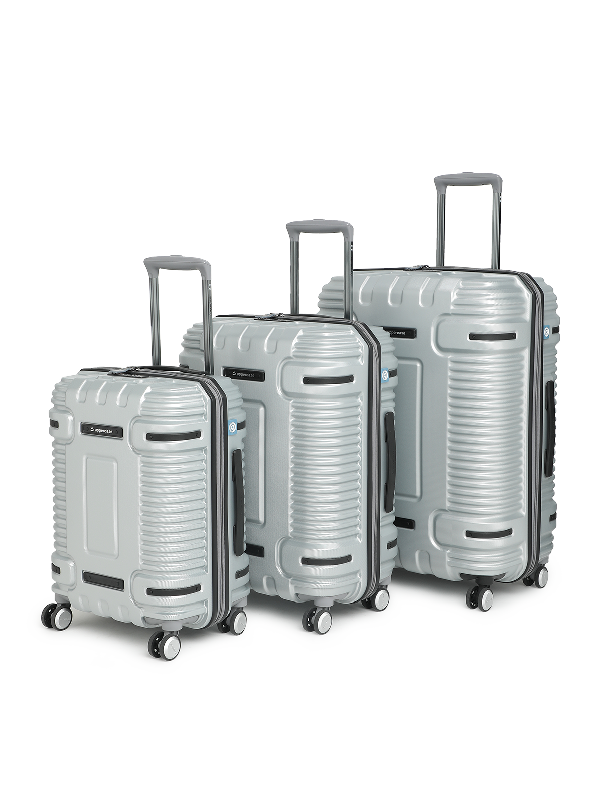 Trunk Hard Shell Ridges Ridge Hard Luggage Trolley Bag Set of 3 (S+M+L) Silver