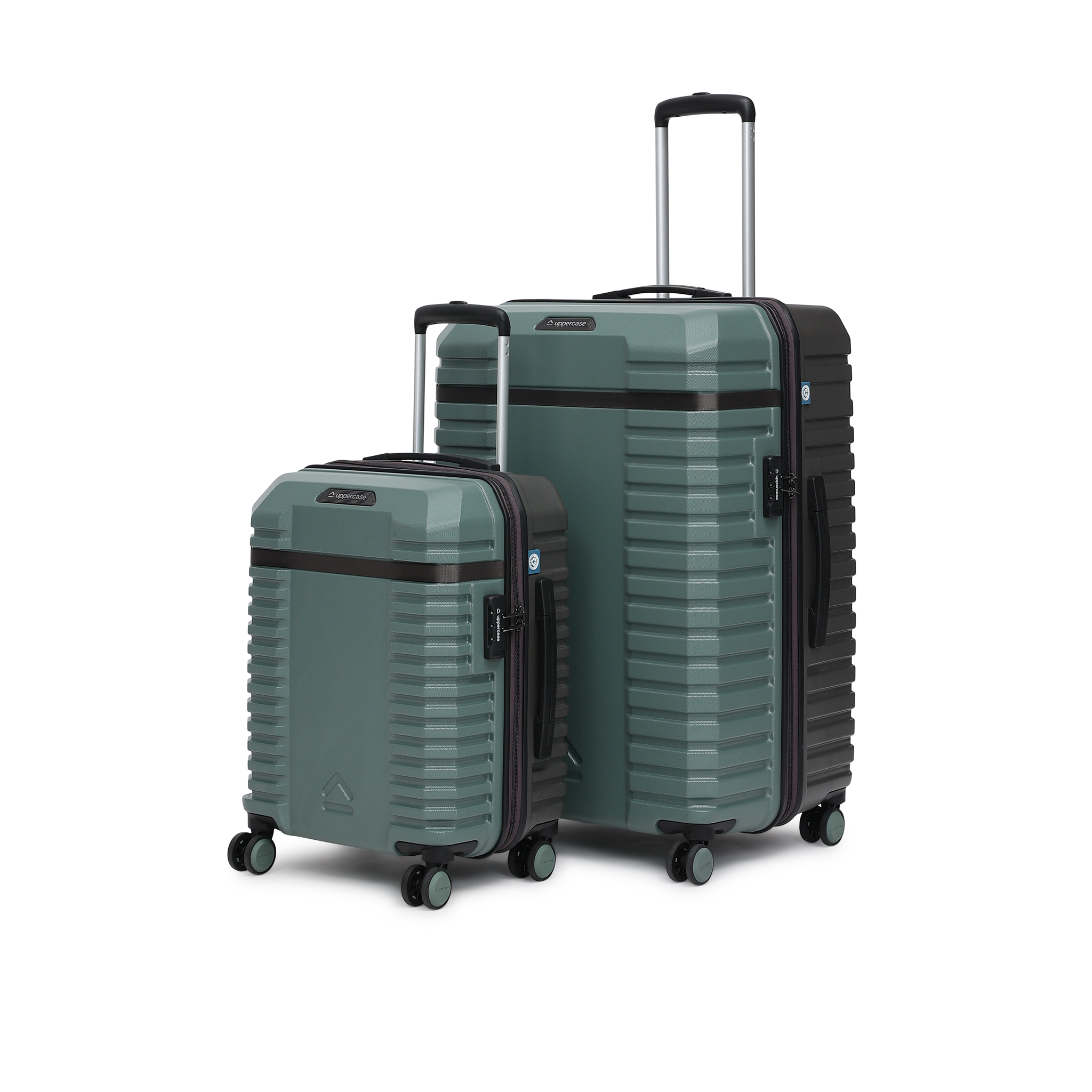 uppercase Blaze (S+L) Set of 2 8-Wheel Trolley Luggage, Durable Suitcase with Combination Lock, Inbuilt Laundry Compartment Suitcase for Unisex, 2000 Days Warranty (Green)