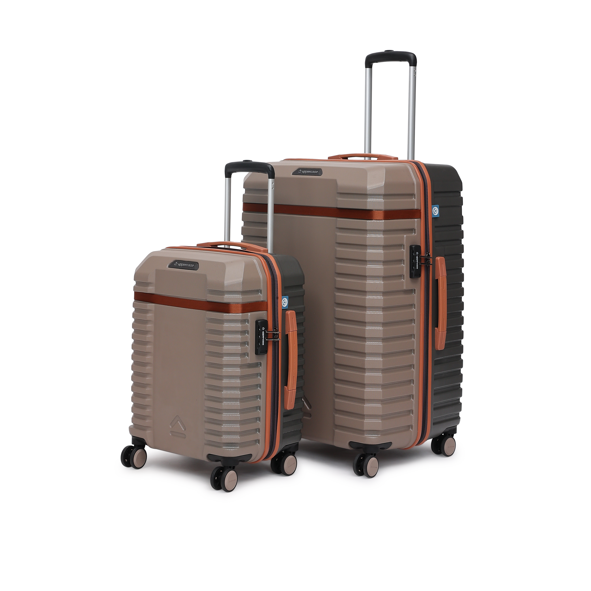 uppercase Blaze (S+L) Set of 2 8-Wheel Trolley Luggage, Durable Suitcase with Combination Lock, Inbuilt Laundry Compartment Suitcase for Unisex, 2000 Days Warranty (Taupe)