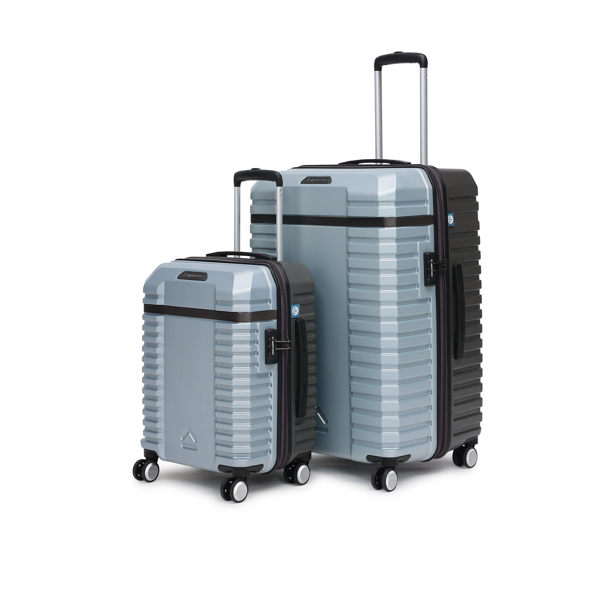 uppercase Blaze (S+L) Set of 2 8-Wheel Trolley Luggage, Durable Suitcase with Combination Lock, Inbuilt Laundry Compartment Suitcase for Unisex, 2000 Days Warranty (Silver)