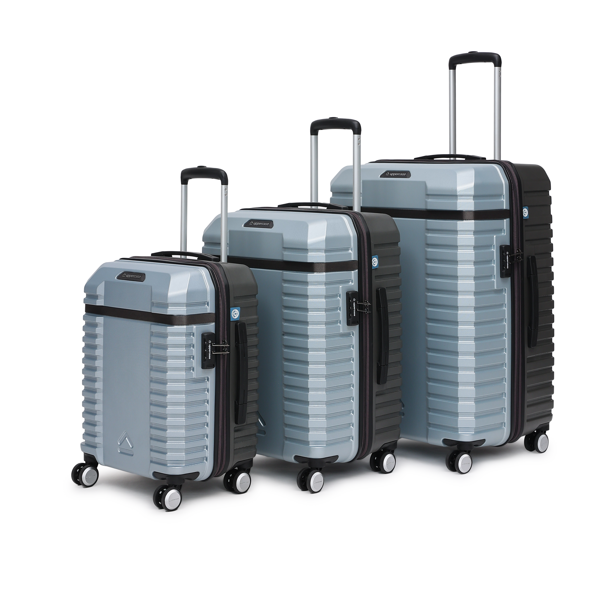 uppercase Blaze (S+M+L) Set of 3 8-Wheel Trolley Luggage, Durable Suitcase with Combination Lock, Inbuilt Laundry Compartment Suitcase for Unisex, 2000 Days Warranty (Silver)