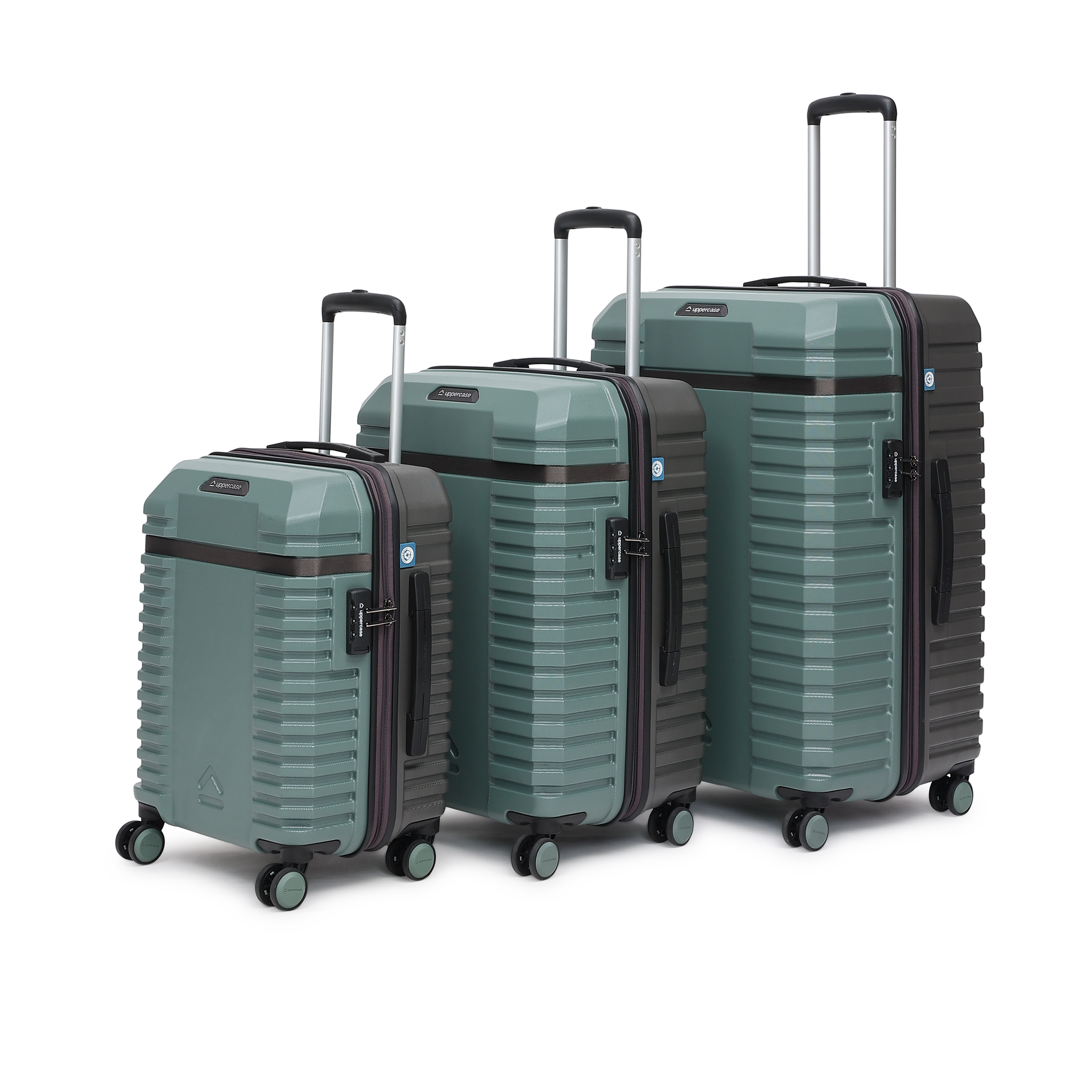 uppercase Blaze (S+M+L) Set of 3 8-Wheel Trolley Luggage, Durable Suitcase with Combination Lock, Inbuilt Laundry Compartment Suitcase for Unisex, 2000 Days Warranty (Green)