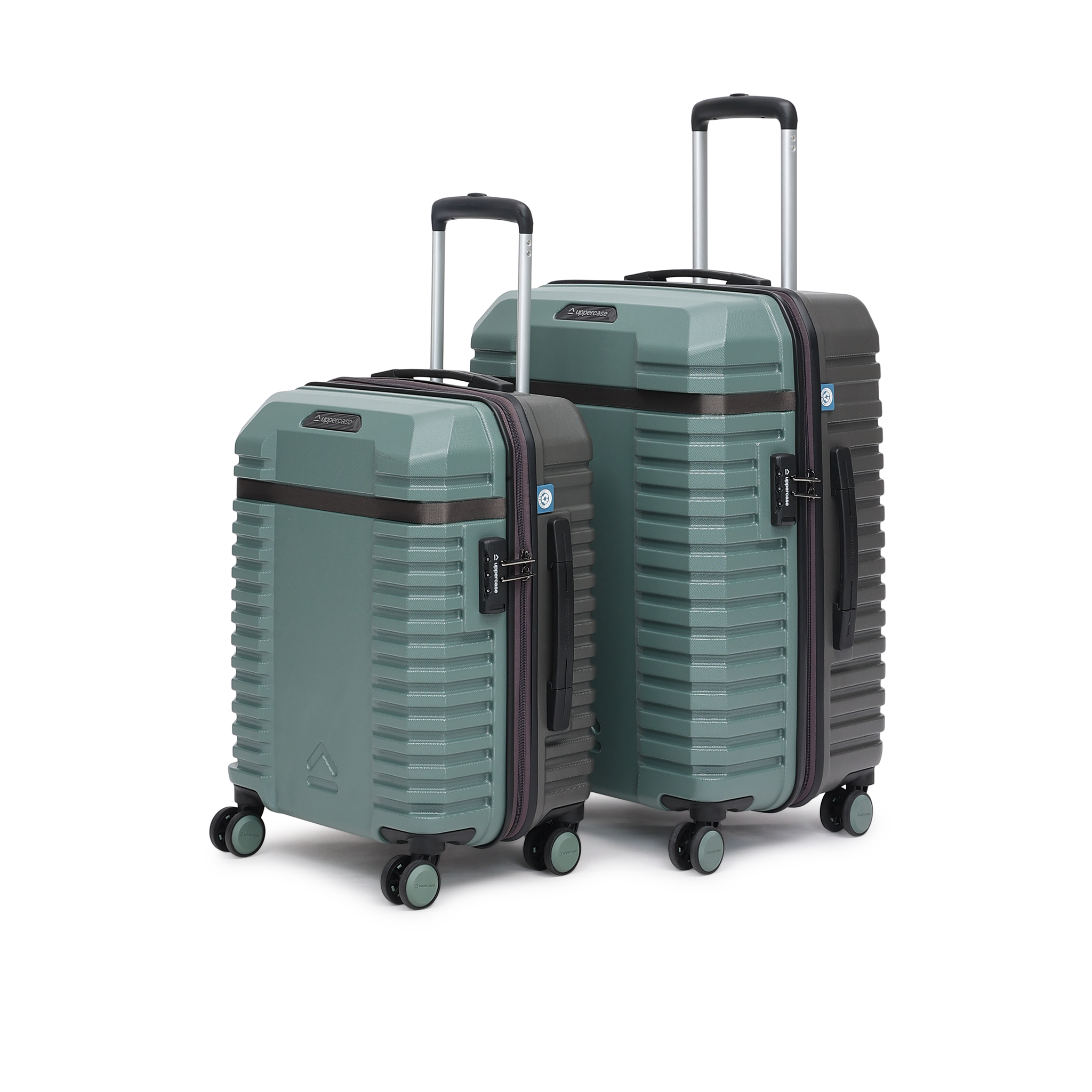 uppercase Blaze (S+M) Set of 2 8-Wheel Trolley Luggage, Durable Suitcase with Combination Lock, Inbuilt Laundry Compartment Suitcase for Unisex, 2000 Days Warranty (Green)