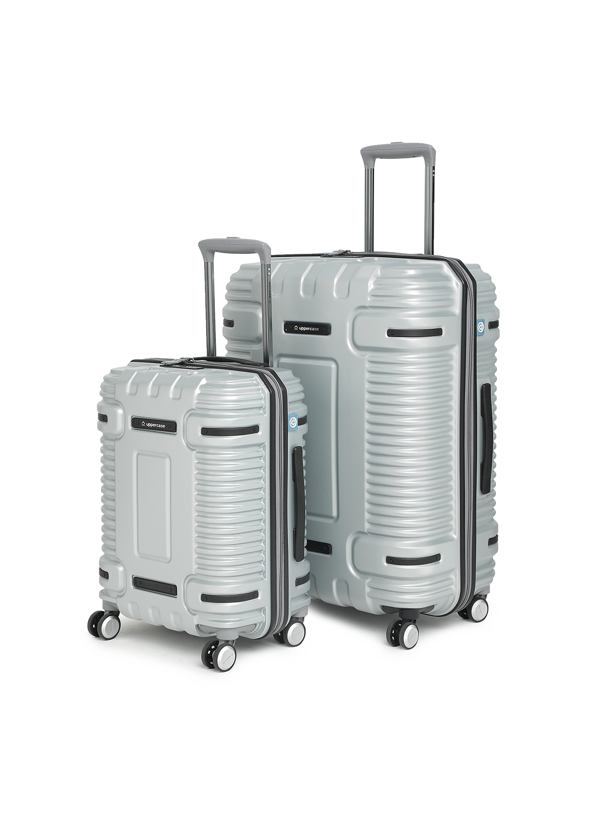 uppercase Ridge Trolley Bag Set of 2 (S+L) |Hardsided Polycarbonate Cabin & Check-in Luggage |8 Wheel Suitcase |TSA Lock & Anti Theft Zippers |Suitcase for Men and Women| 2000 Days Warranty (Silver)