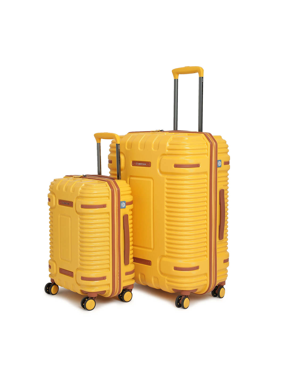 uppercase Ridge Trolley Bag Set of 2 (S+L) |Hardsided Polycarbonate Cabin & Check-in Luggage |8 Wheel Suitcase |TSA Lock & Anti Theft Zippers |Suitcase for Men and Women| 2000 Days Warranty (Yellow)