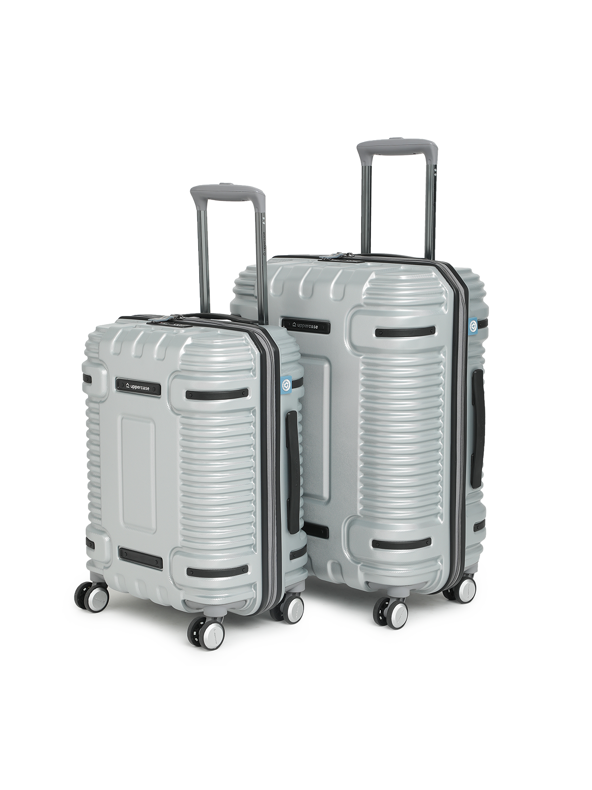 uppercase Ridge Trolley Bag Set of 2 (S+M) |Hardsided Polycarbonate Cabin & Check-in Luggage |8 Wheel Suitcase |TSA Lock & Anti Theft Zippers |Suitcase for Men and Women| 2000 Days Warranty (Silver)