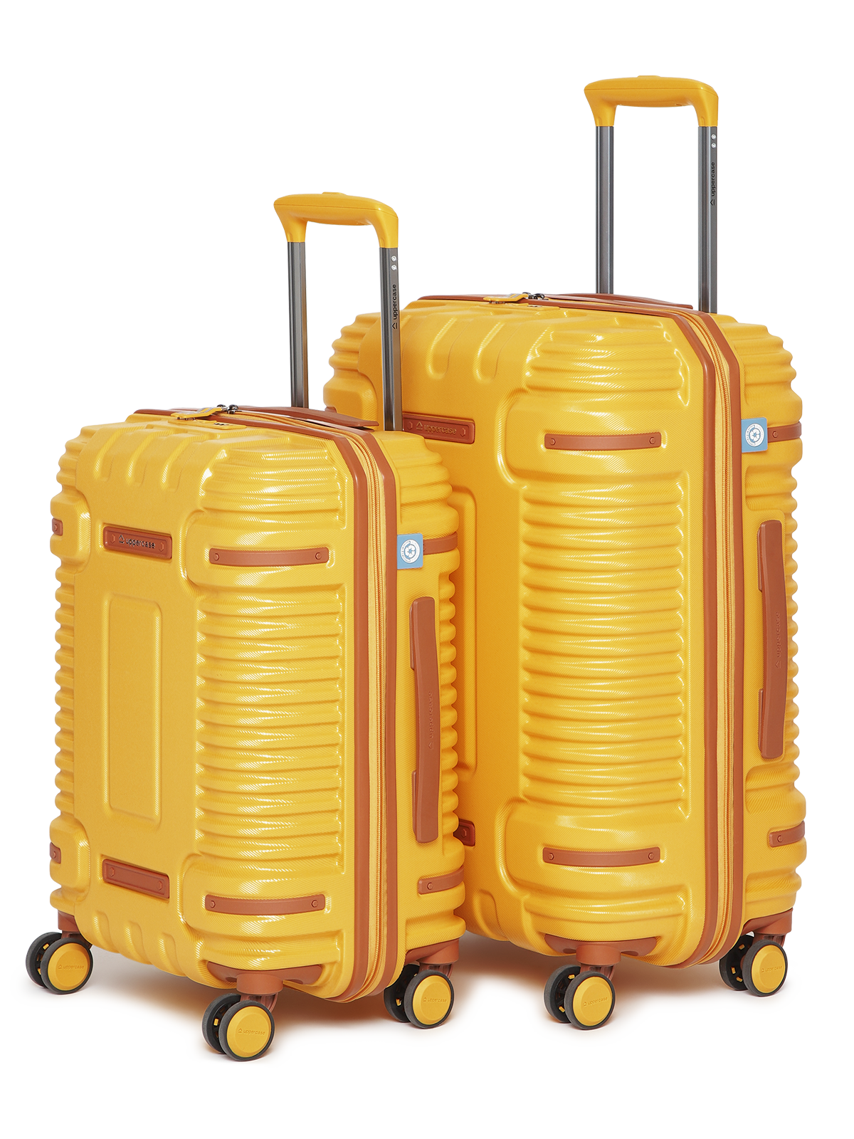 uppercase Ridge Trolley Bag Set of 2 (S+M) |Hardsided Polycarbonate Cabin & Check-in Luggage |8 Wheel Suitcase |TSA Lock & Anti Theft Zippers |Suitcase for Men and Women| 2000 Days Warranty (Yellow)