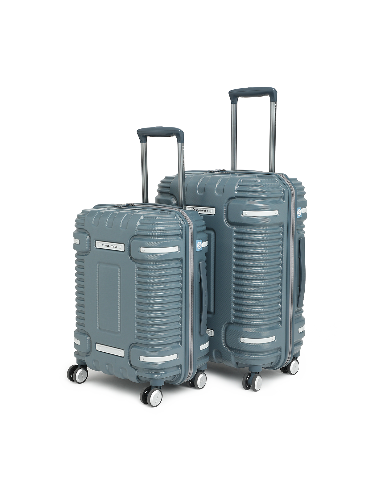 uppercase Ridge Trolley Bag Set of 2 (S+M) |Hardsided Polycarbonate Cabin & Check-in Luggage |8 Wheel Suitcase |TSA Lock & Anti Theft Zippers |Suitcase for Men and Women| 2000 Days Warranty (Blue)