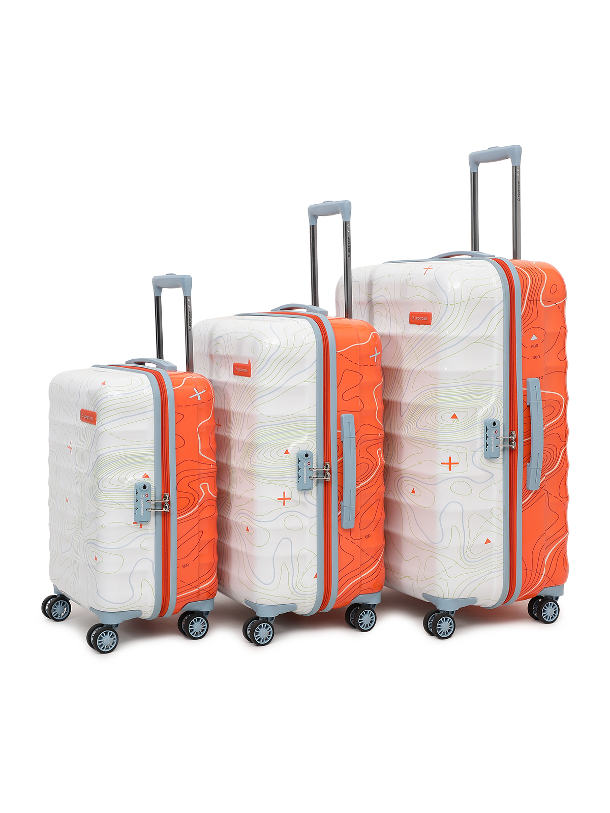uppercase Topo Cabin and Checkin TSA Lock Hard Trolley Bag Set of 3 Orange White