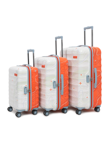 uppercase Topo Cabin and Checkin TSA Lock Hard Trolley Bag Set of 3 Orange White