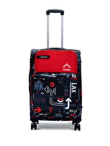 uppercase JFK (Medium) 68cms | Check-in Trolley Bag for travel | Dust-Resistant Eco-Soft Polyester Printed Luggage | Sustainable 8 Wheel Suitcase for Men & Women |2500 Days Warranty (Red)