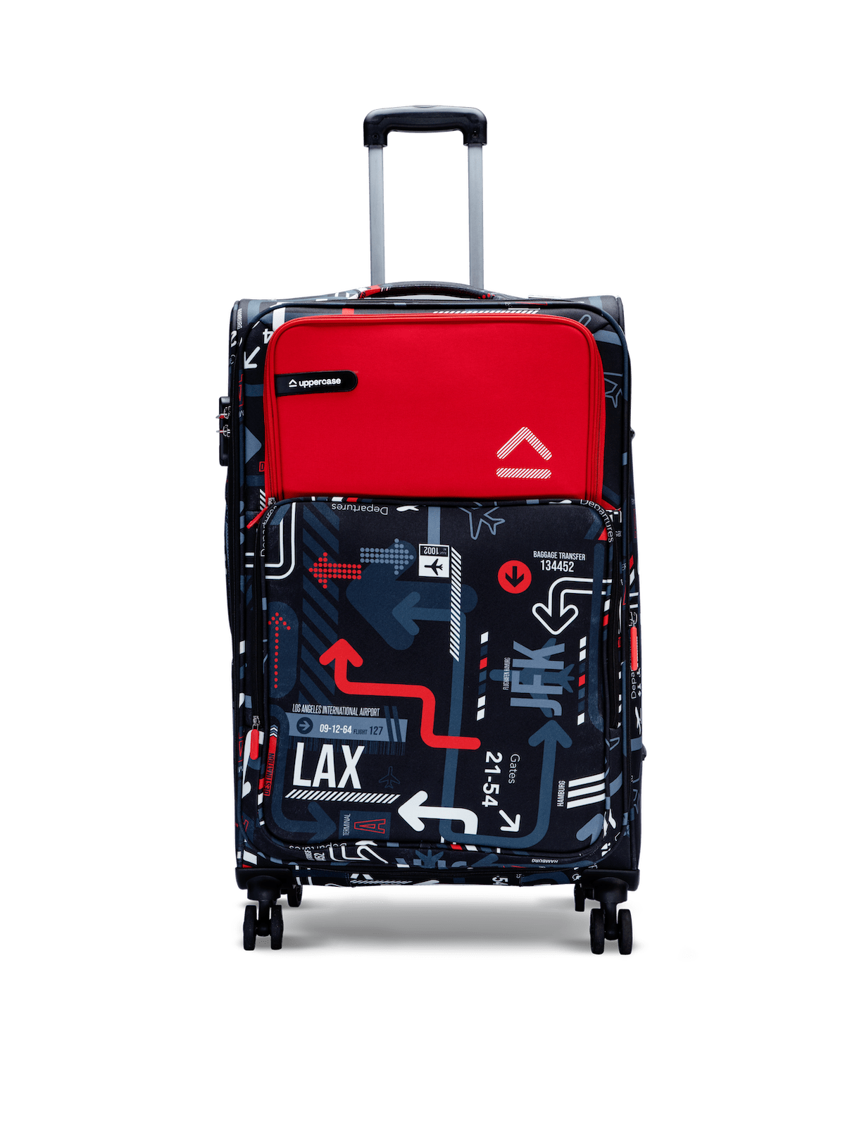 uppercase JFK (Large) 77cms | Check-in Trolley Bag for travel | Dust-Resistant Eco-Soft Polyester Printed Luggage | Sustainable 8 Wheel Suitcase for Men & Women |2500 Days Warranty (Red)