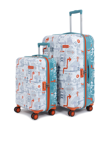 uppercase JFK Duo Cabin n Check in Number Lock Hard Trolley Bag Set of 2 S+L White TealBlue