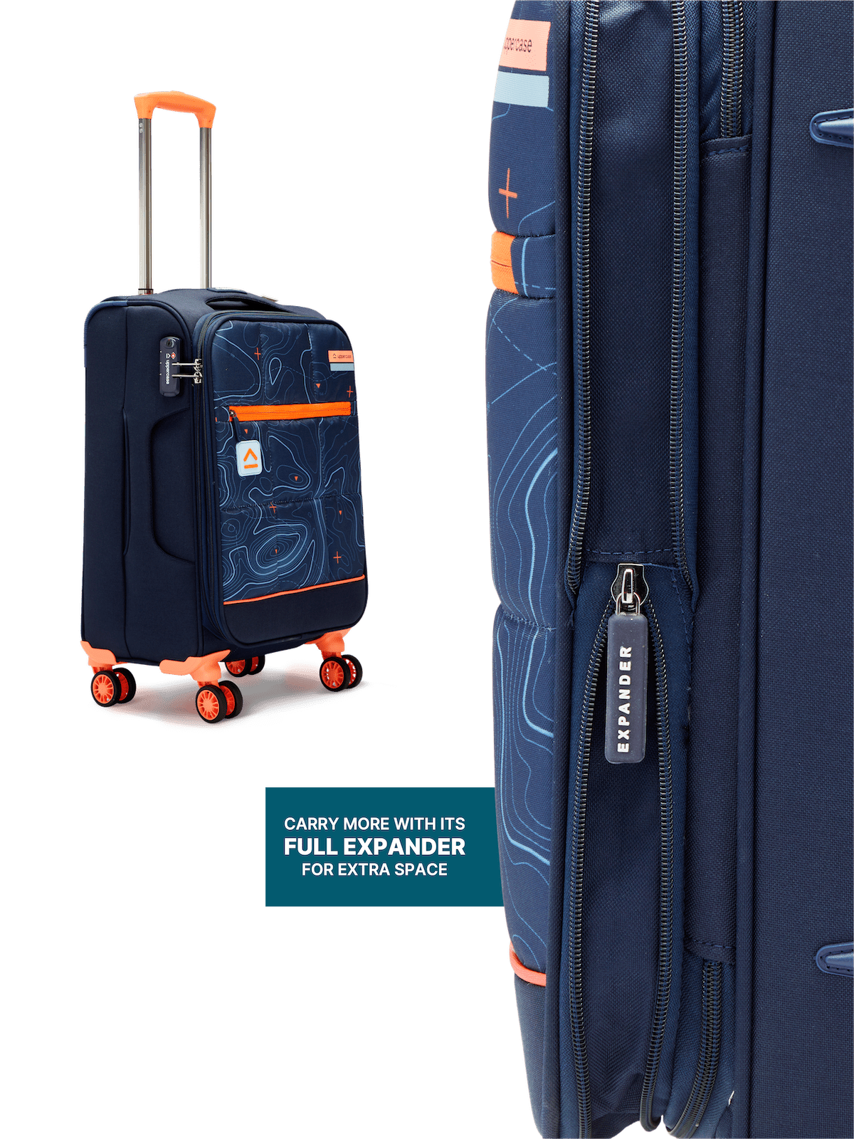 uppercase Topo (Small) 56cms | Hardsided Cabin Trolley Bag | Printed  Luggage | 8 Wheel Sustainable Travel Bag with TSA Lock & Anti-Theft Zippers  | Men